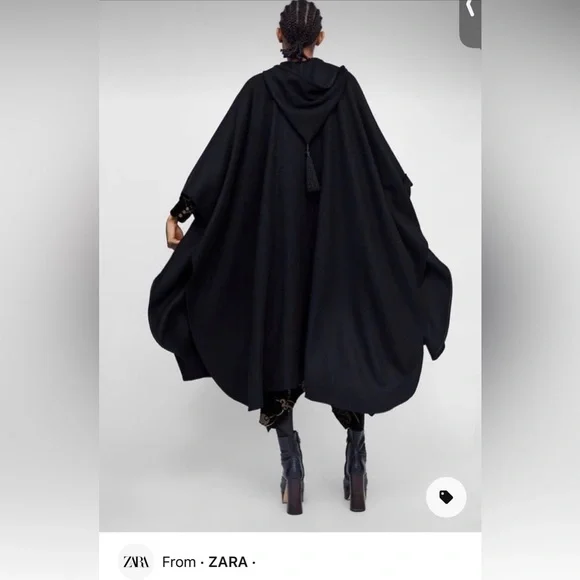 Zara Thick flared sleeve Long HOODED CAPE limited edition Tassel poncho - Picture 4 of 16